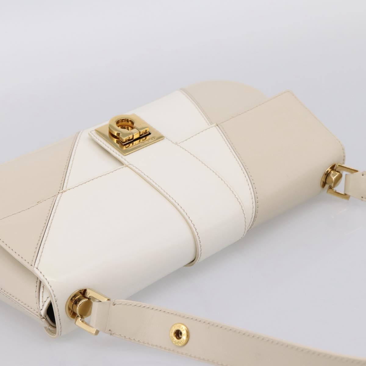 Salvatore Ferragamo Gancini Shoulder Bag Leather Light Beige Gold Auth 196789A