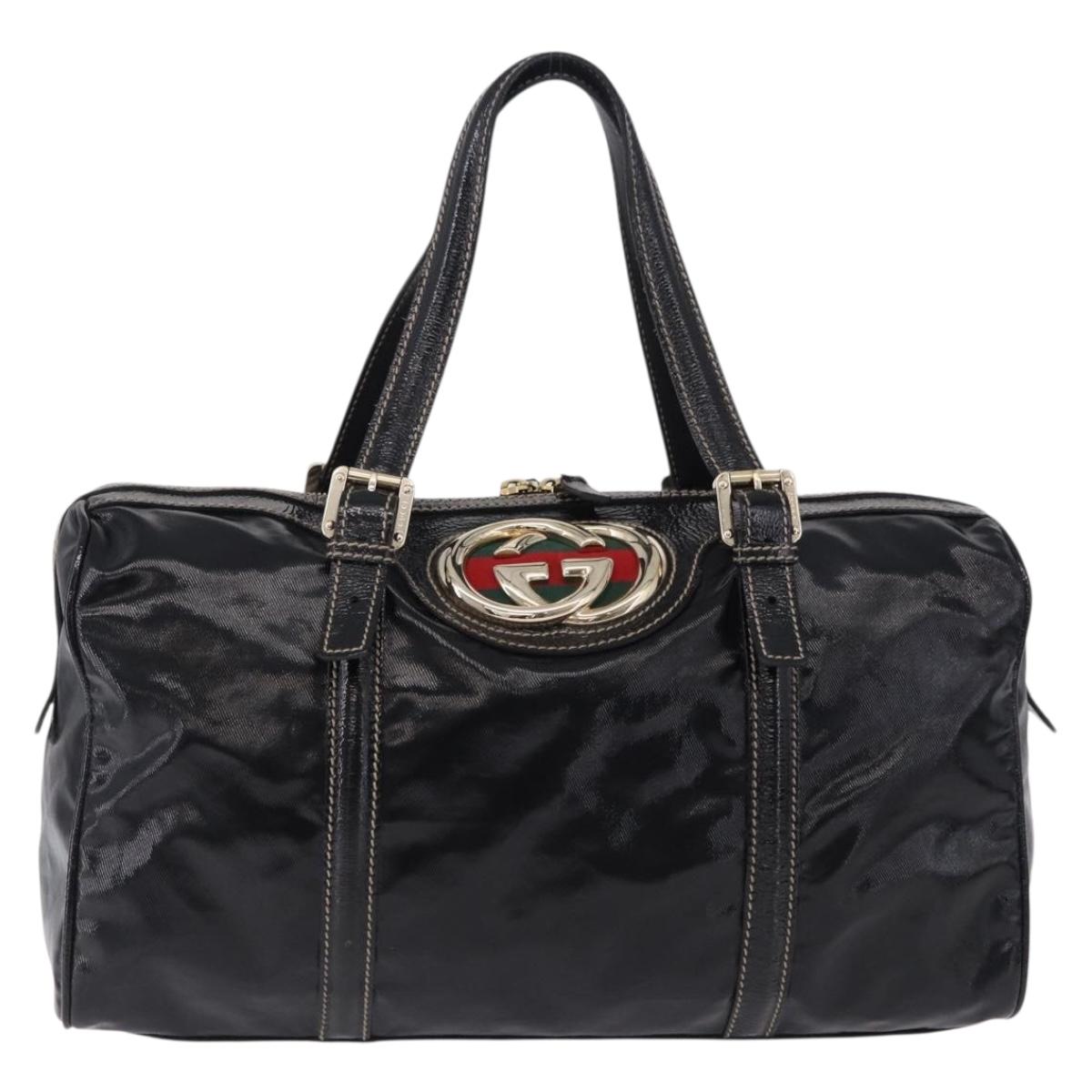 GUCCI Interlocking Web Sherry Line Bag Patent leather Black 170010 Auth 196790V