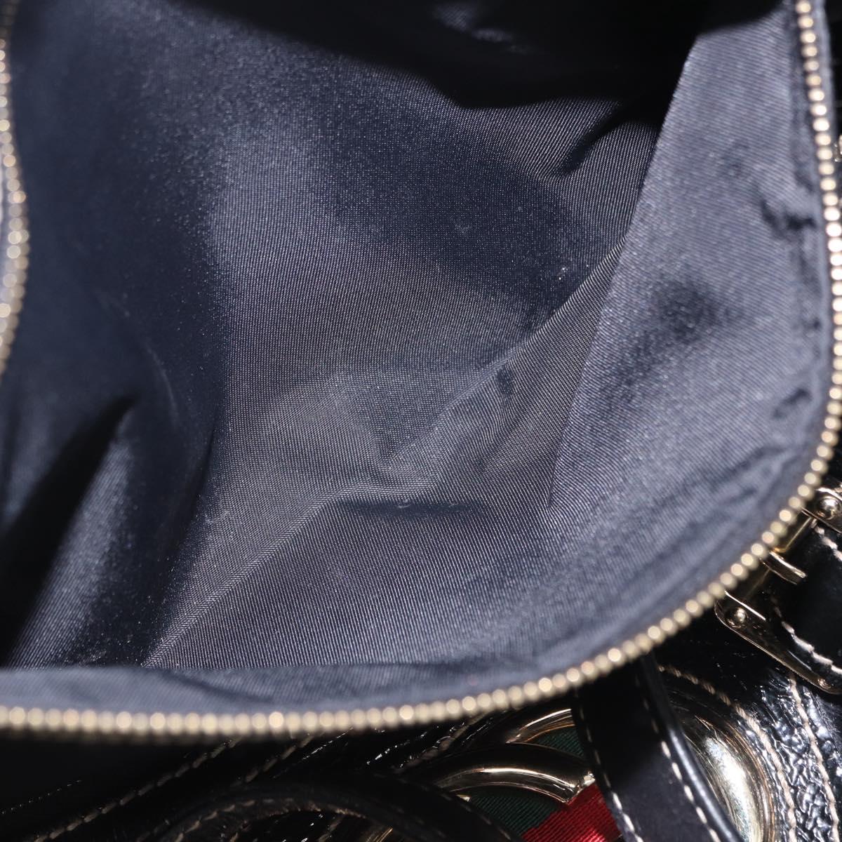 GUCCI Interlocking Web Sherry Line Bag Patent leather Black 170010 Auth 196790V