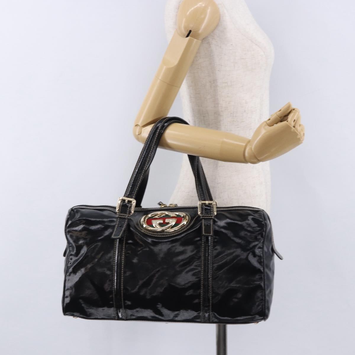GUCCI Interlocking Web Sherry Line Bag Patent leather Black 170010 Auth 196790V