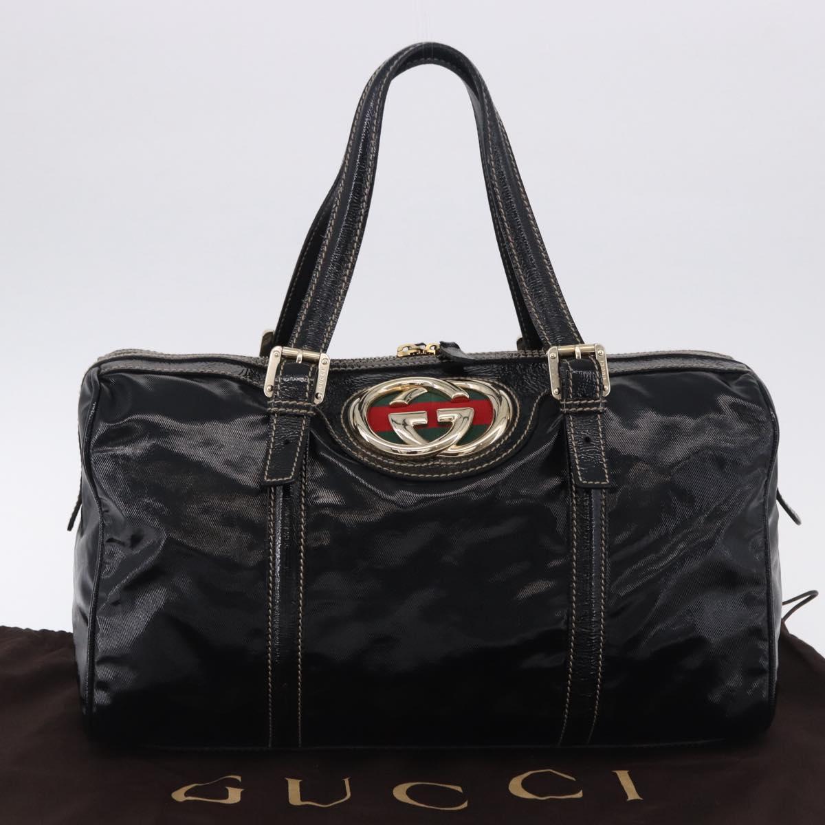 GUCCI Interlocking Web Sherry Line Bag Patent leather Black 170010 Auth 196790V