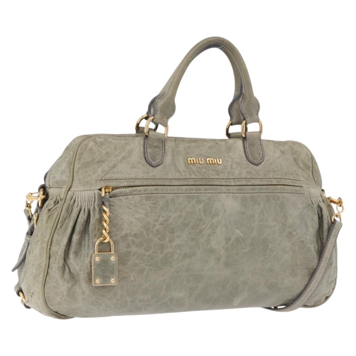 Miu Miu Hand Bag Leather 2way Green Gold Auth 196791V