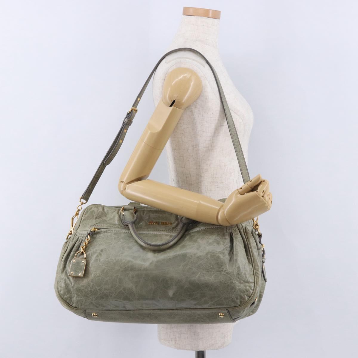 Miu Miu Hand Bag Leather 2way Green Gold Auth 196791V