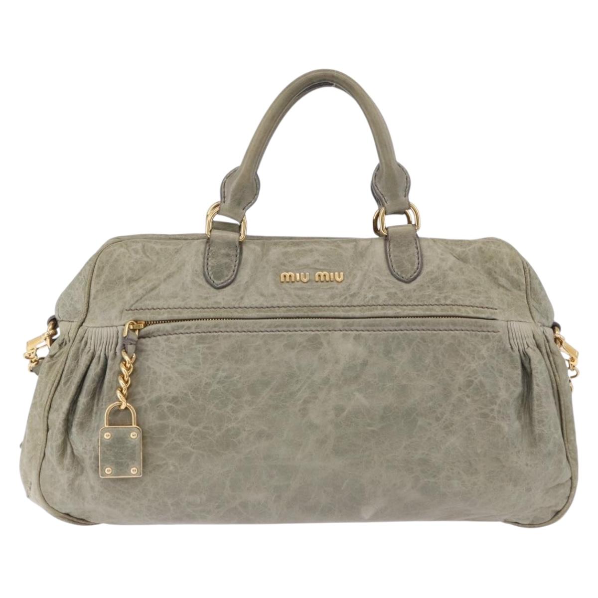 Miu Miu Hand Bag Leather 2way Green Gold Auth 196791V