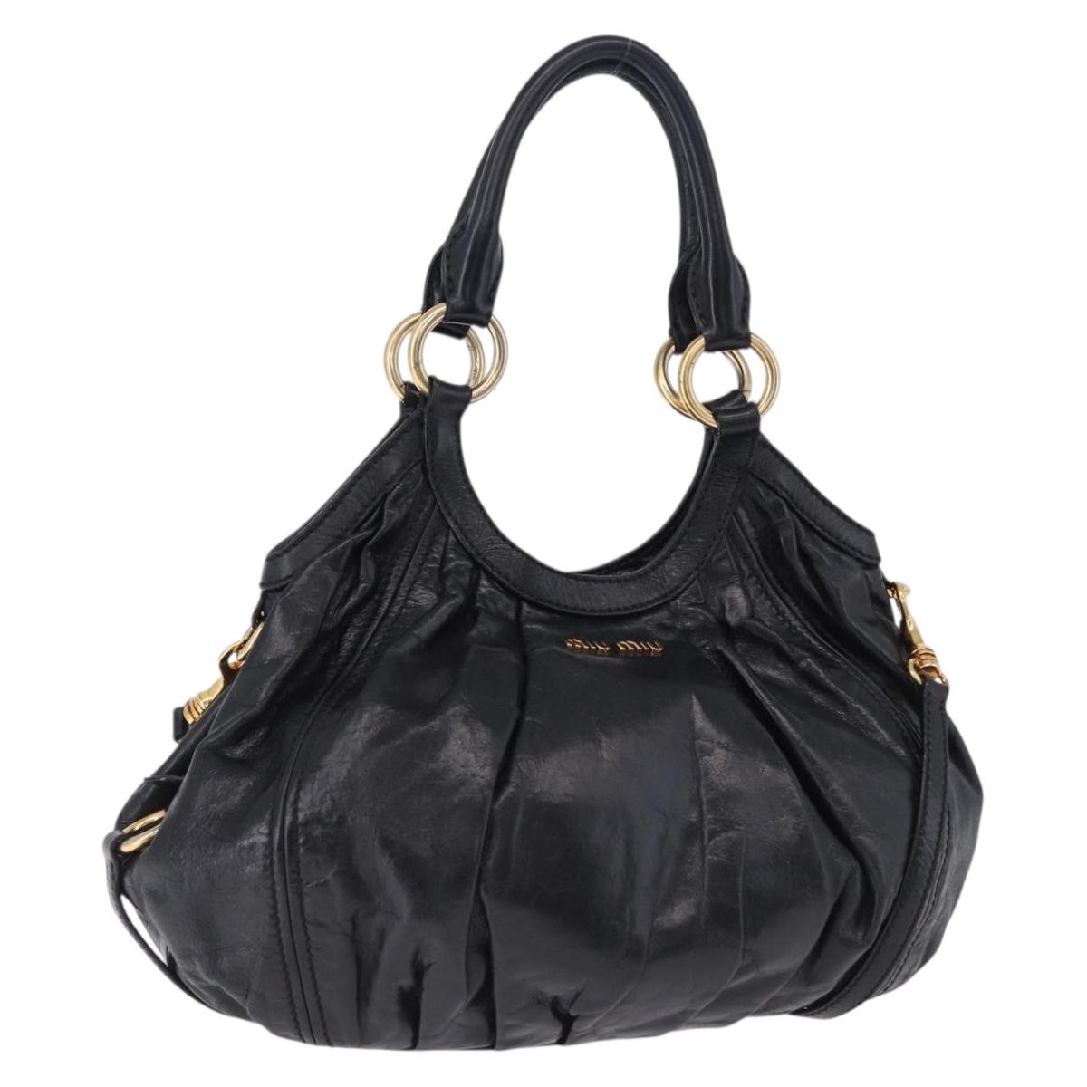 Miu Miu Hand Bag Leather 2way Black Gold Auth 196793V
