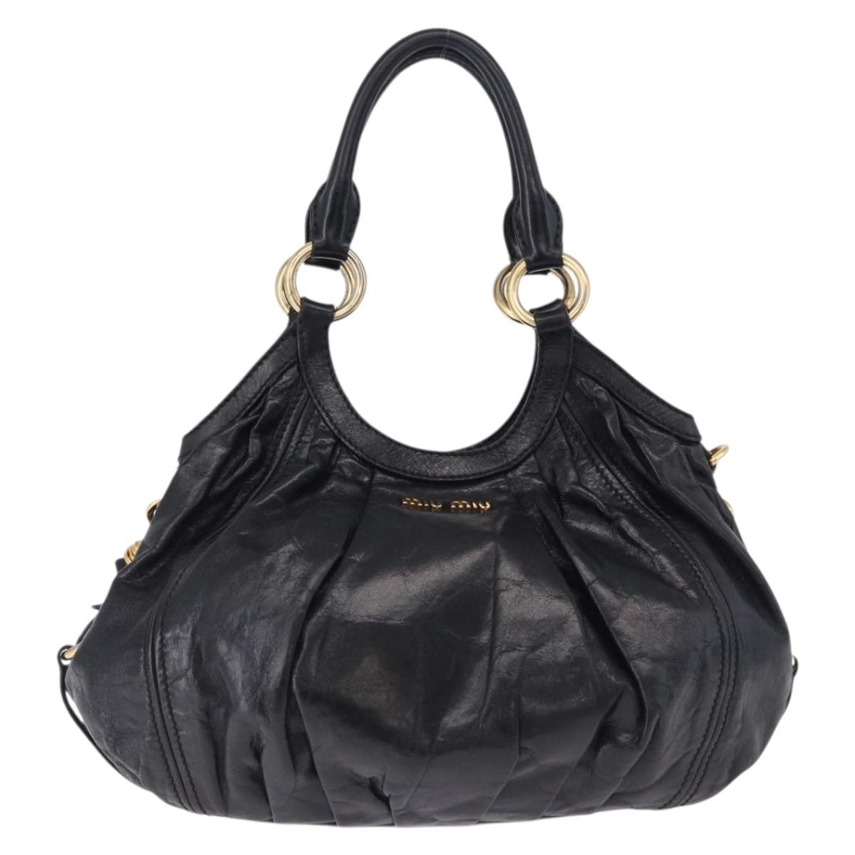 Miu Miu Hand Bag Leather 2way Black Gold Auth 196793V