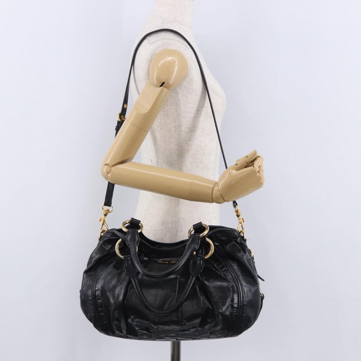 Miu Miu Hand Bag Leather 2way Black Gold Auth 196793V