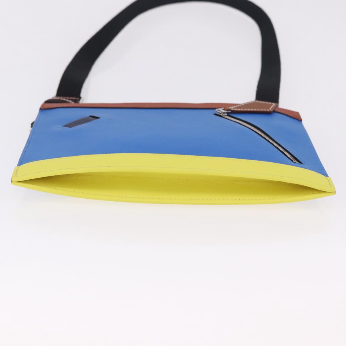 HERMES Zip Angor Clutch Bag Leather Blue Silver Auth 196795SM