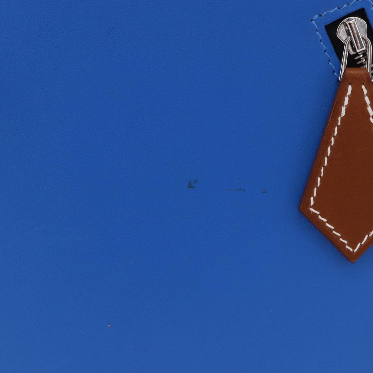 HERMES Zip Angor Clutch Bag Leather Blue Silver Auth 196795SM