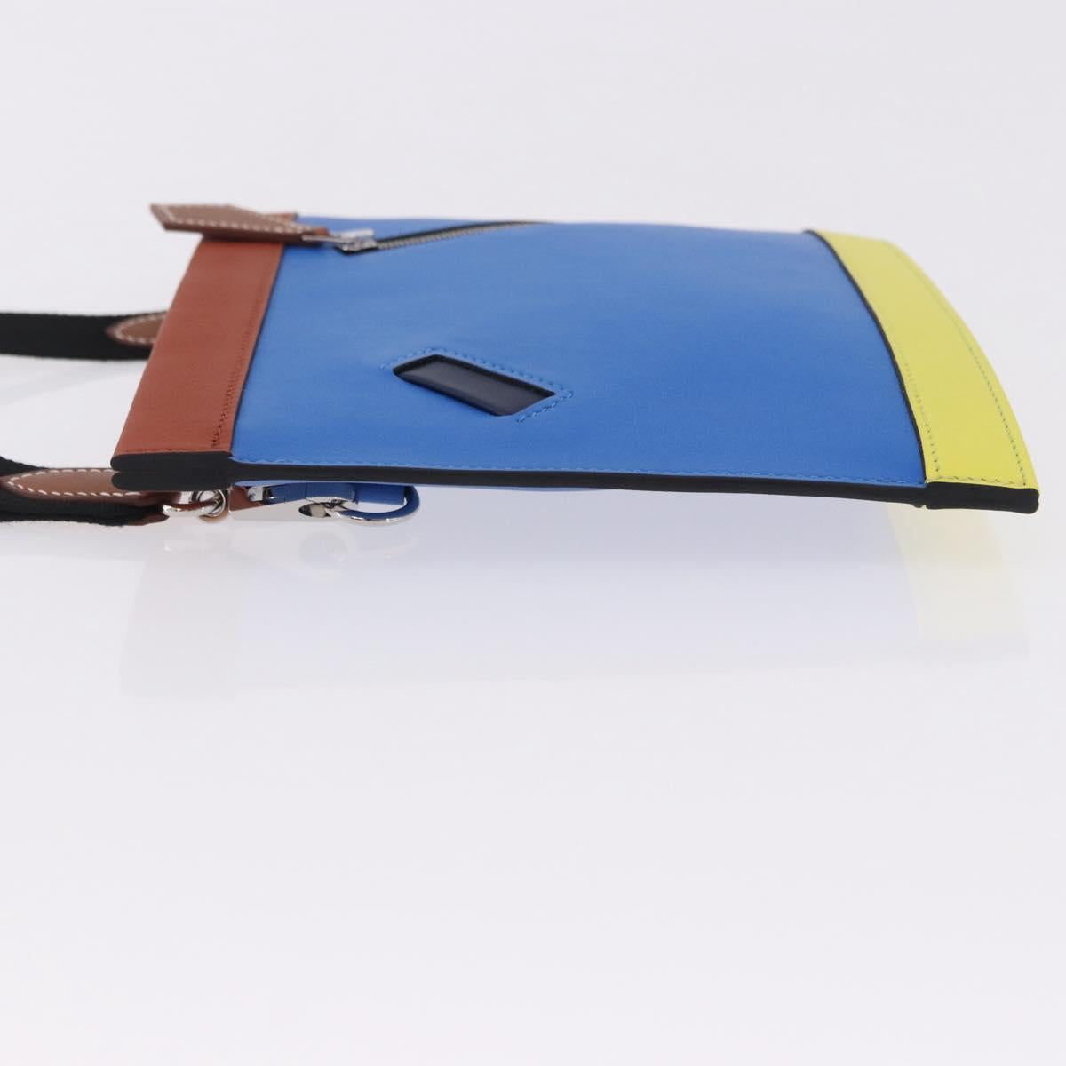 HERMES Zip Angor Clutch Bag Leather Blue Silver Auth 196795SM