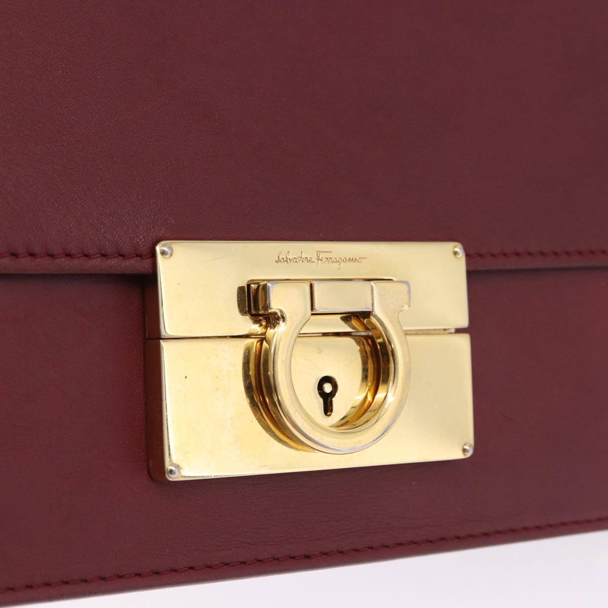 Salvatore Ferragamo Gancini Hand Bag Leather 2way Bordeaux Gold Auth 196796A