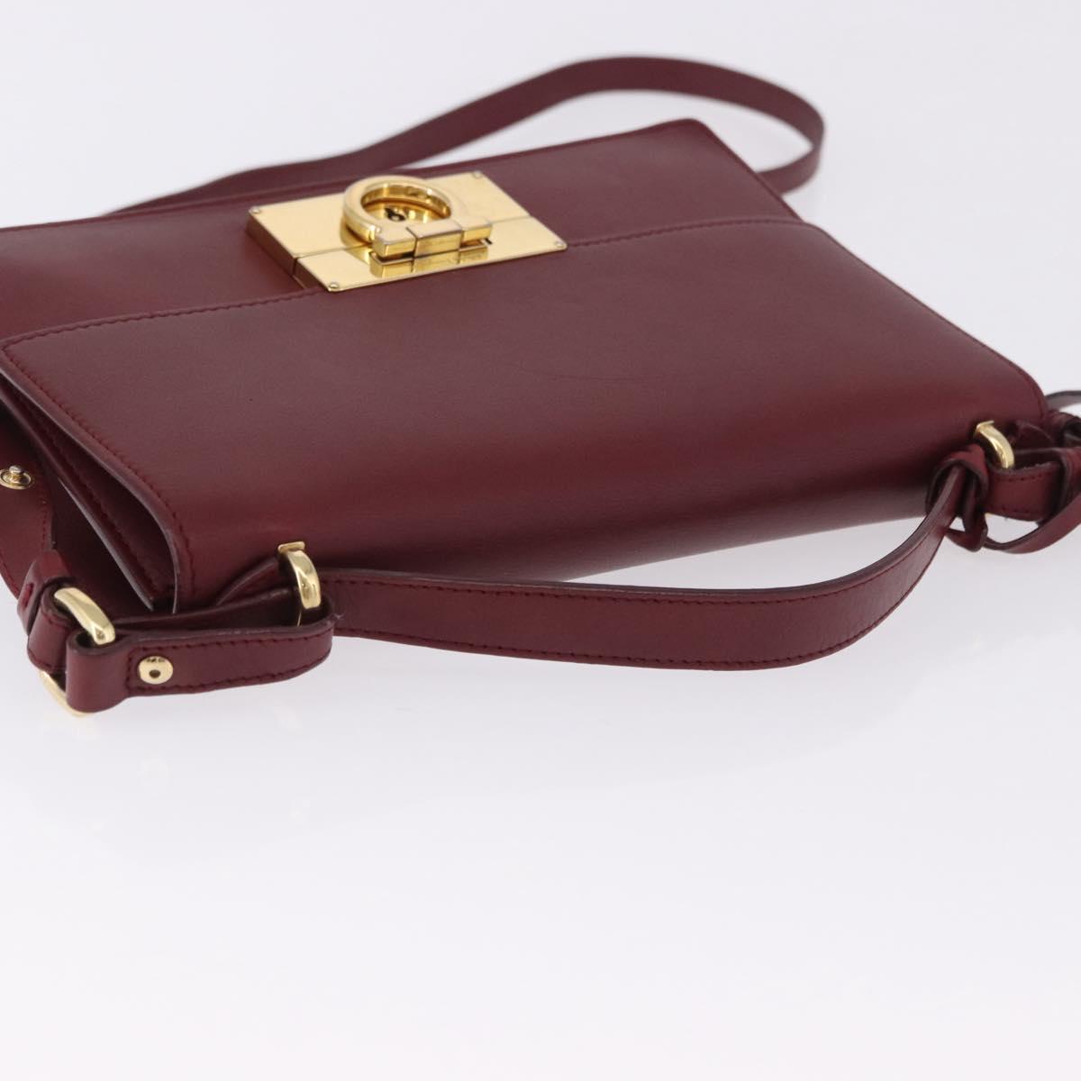 Salvatore Ferragamo Gancini Hand Bag Leather 2way Bordeaux Gold Auth 196796A