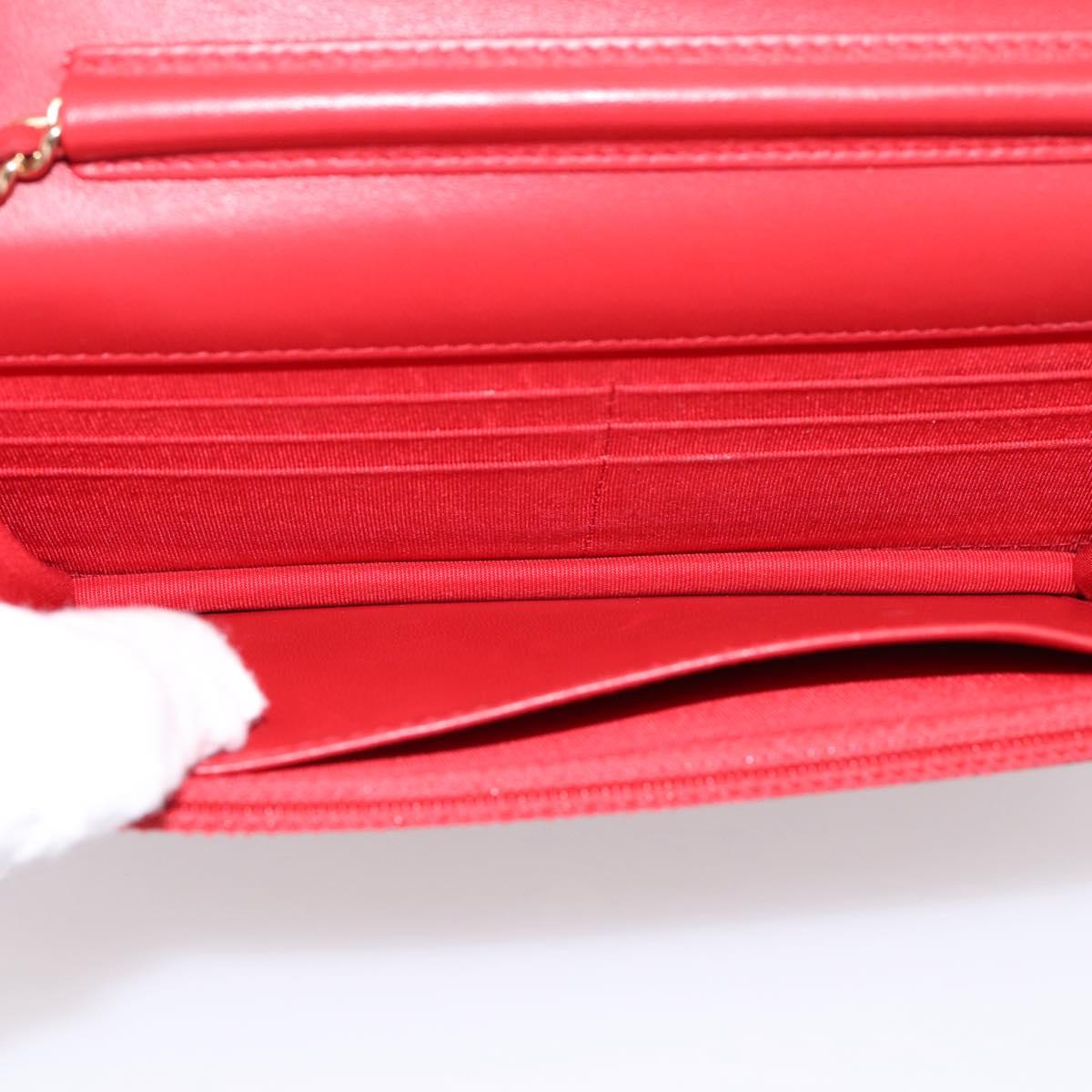 CHANEL Matelasse Chain Wallet Double Piece Lamb Skin Red Gold CC Auth 196801SAM