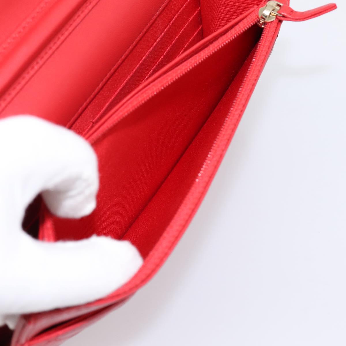 CHANEL Matelasse Chain Wallet Double Piece Lamb Skin Red Gold CC Auth 196801SAM
