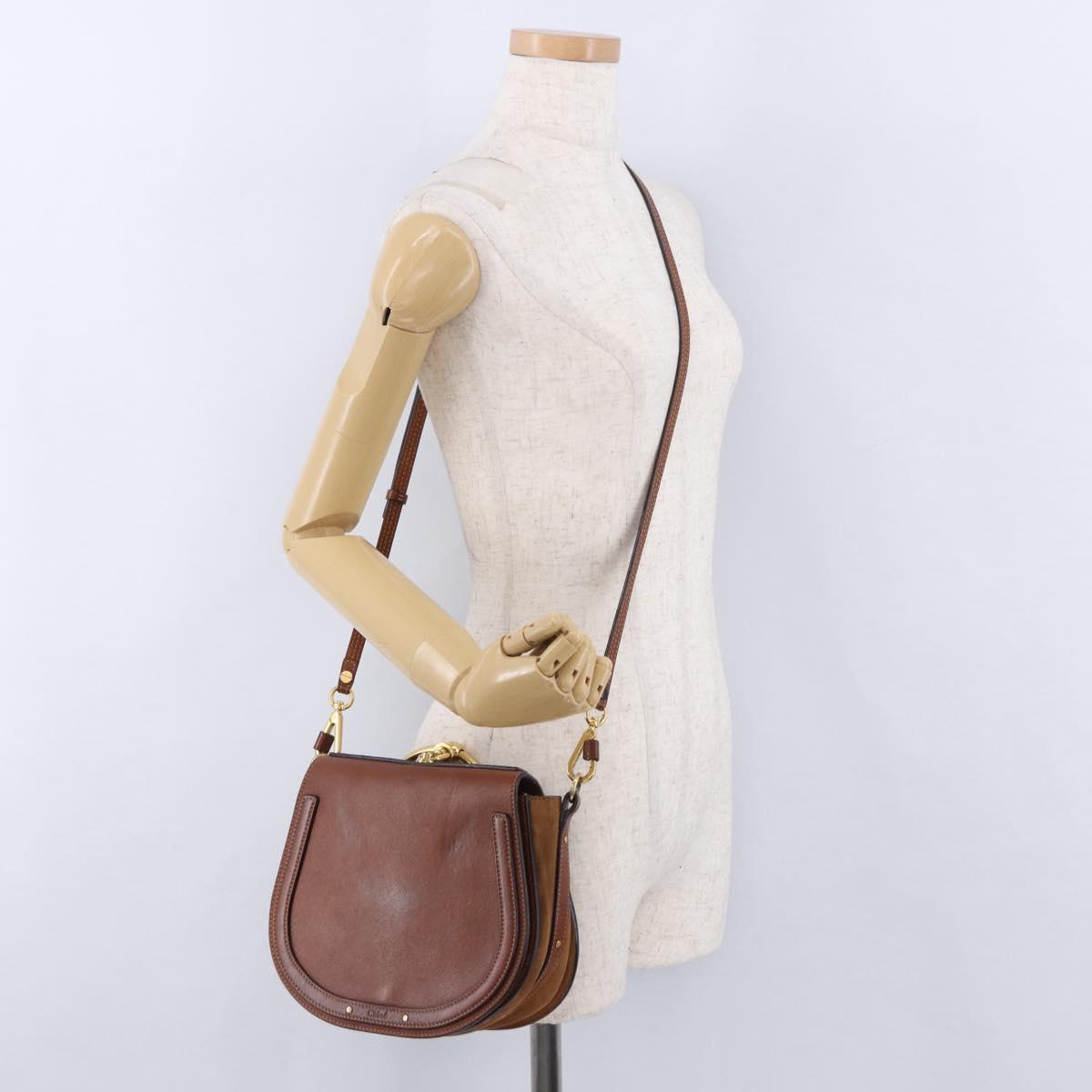 Chloe Nile Hand Bag Leather 2way Brown Gold Auth 196802A