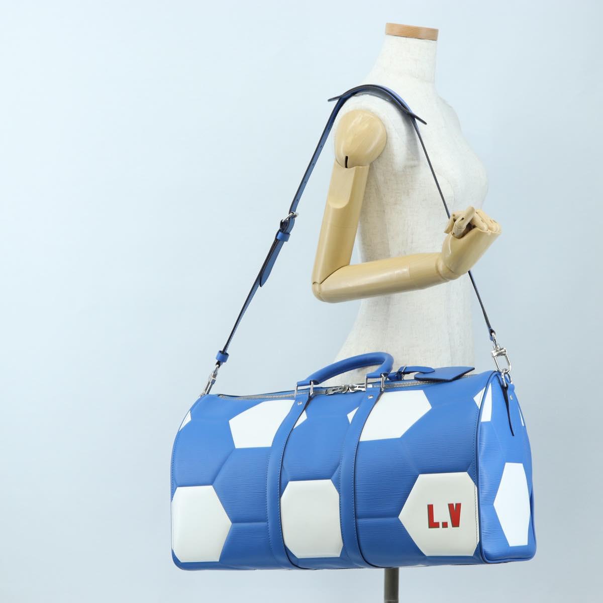 LOUIS VUITTON Epi 2018 FIFA Keepall Bandouliere 50 Bag Blue M52120 Auth 196804SM