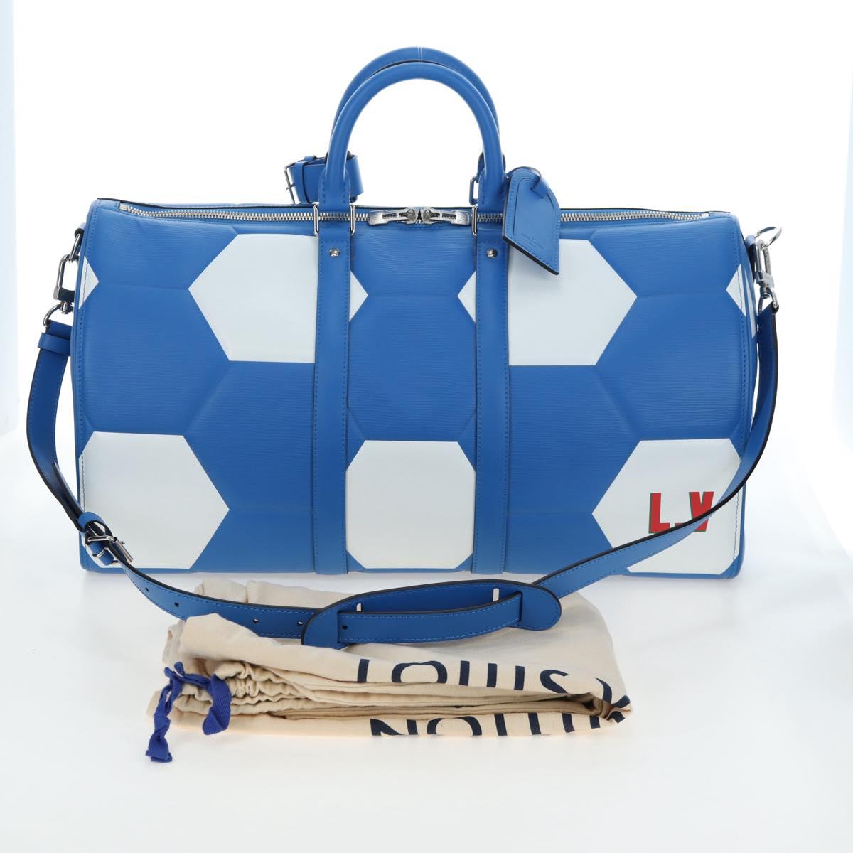 LOUIS VUITTON Epi 2018 FIFA Keepall Bandouliere 50 Bag Blue M52120 Auth 196804SM