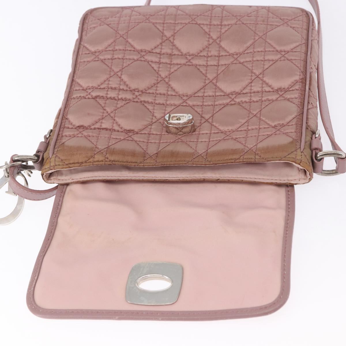 Christian Dior Canage Lady Dior Shoulder Bag Nylon Pink Silver Auth 196805