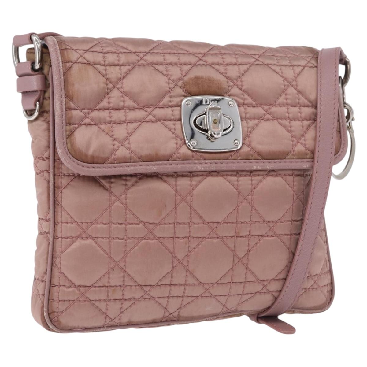Christian Dior Canage Lady Dior Shoulder Bag Nylon Pink Silver Auth 196805
