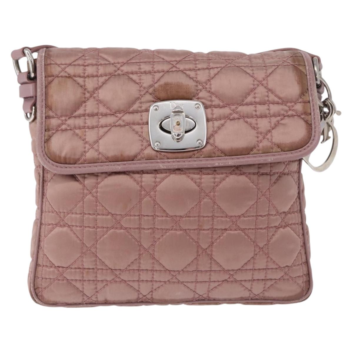 Christian Dior Canage Lady Dior Shoulder Bag Nylon Pink Silver Auth 196805
