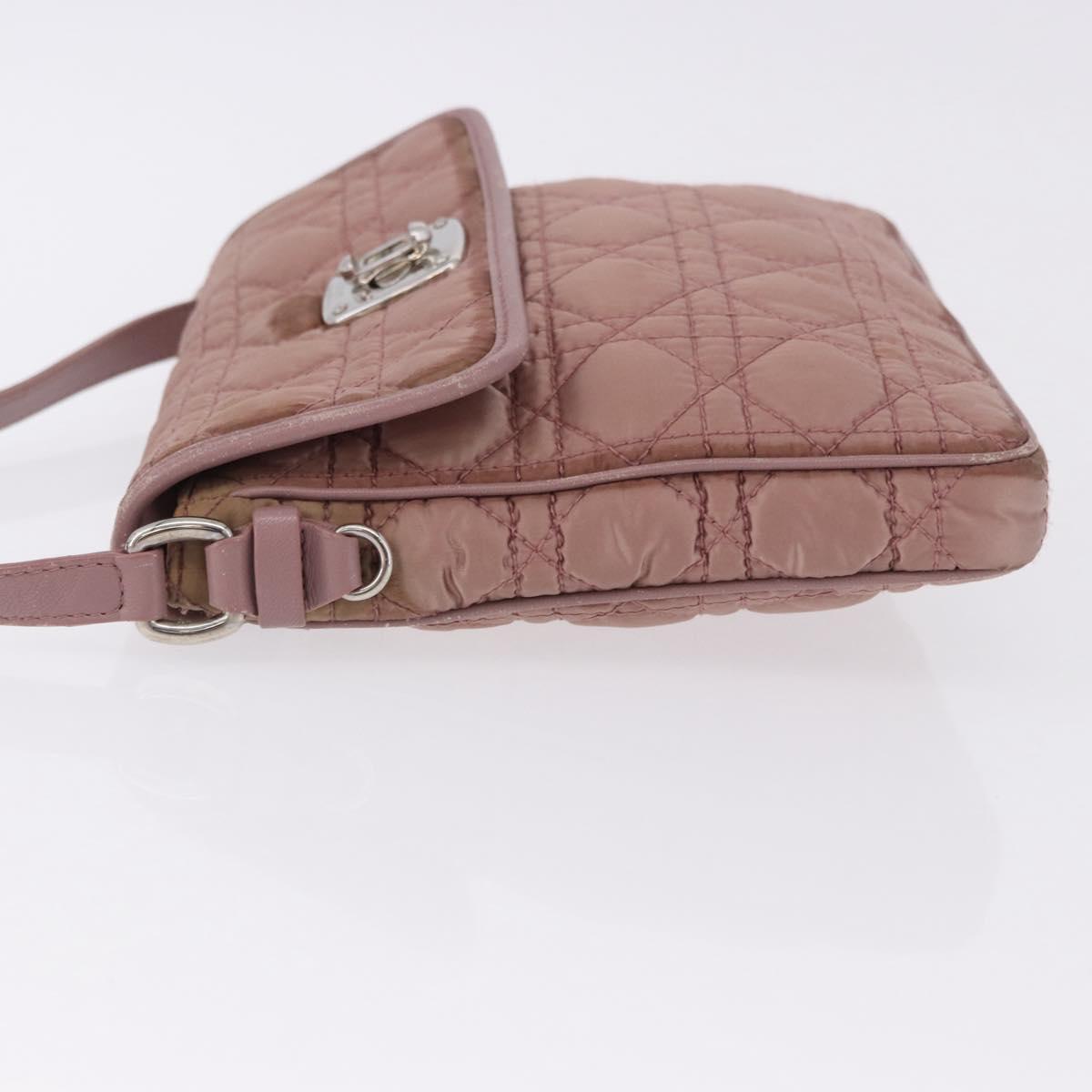 Christian Dior Canage Lady Dior Shoulder Bag Nylon Pink Silver Auth 196805