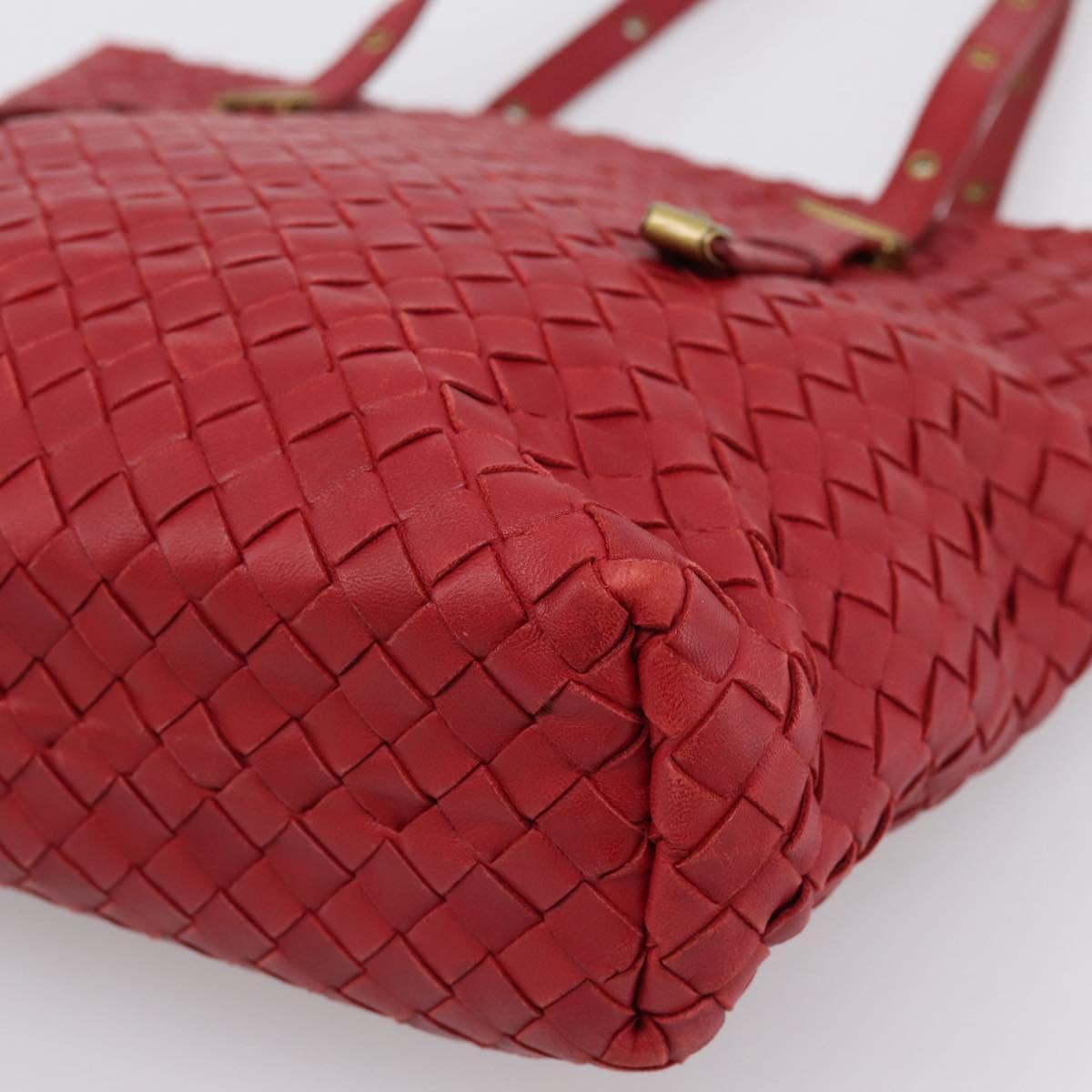 BOTTEGA VENETA INTRECCIATO Tote Bag Leather Red 162937 Auth 196807A