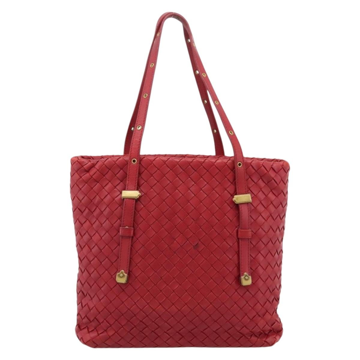 BOTTEGA VENETA INTRECCIATO Tote Bag Leather Red 162937 Auth 196807A