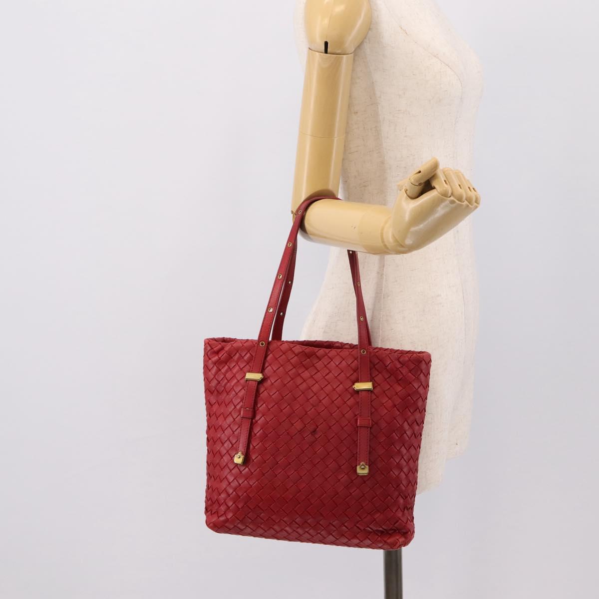 BOTTEGA VENETA INTRECCIATO Tote Bag Leather Red 162937 Auth 196807A
