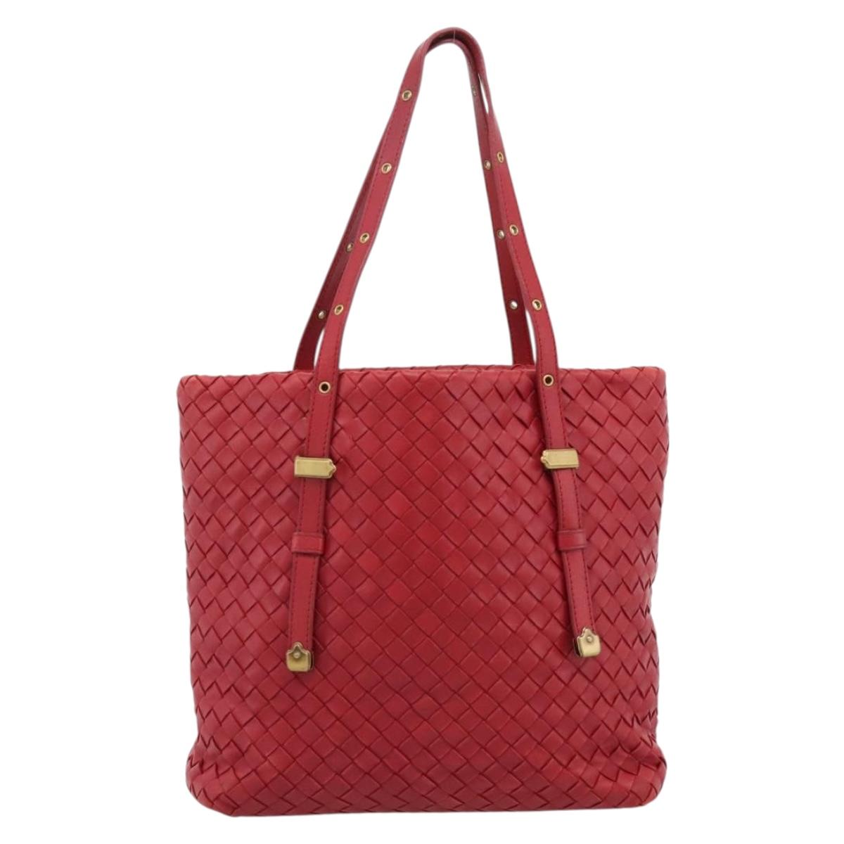 BOTTEGA VENETA INTRECCIATO Tote Bag Leather Red 162937 Auth 196807A