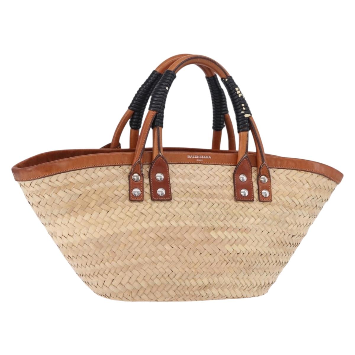 BALENCIAGA Bistro Pannier Hand Bag Raffia Beige 452654 Auth 196810A