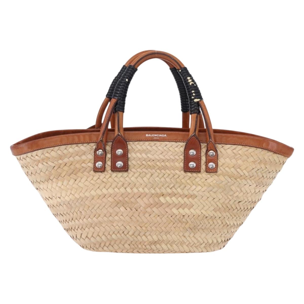 BALENCIAGA Bistro Pannier Hand Bag Raffia Beige 452654 Auth 196810A