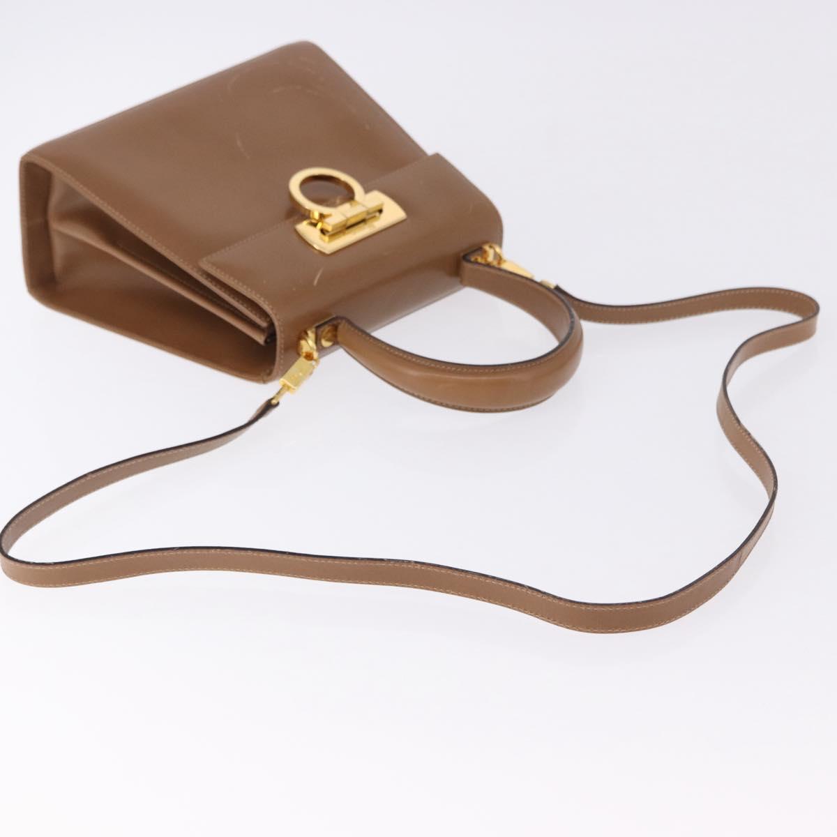 Salvatore Ferragamo Gancini Hand Bag Leather 2way Brown Gold Auth 196812