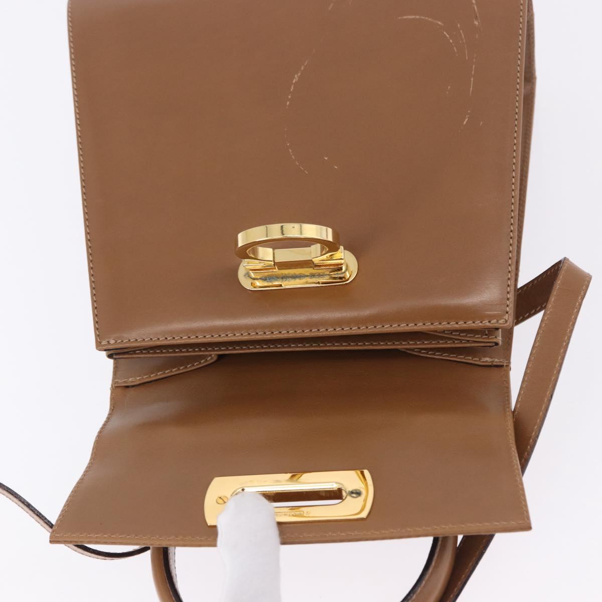 Salvatore Ferragamo Gancini Hand Bag Leather 2way Brown Gold Auth 196812