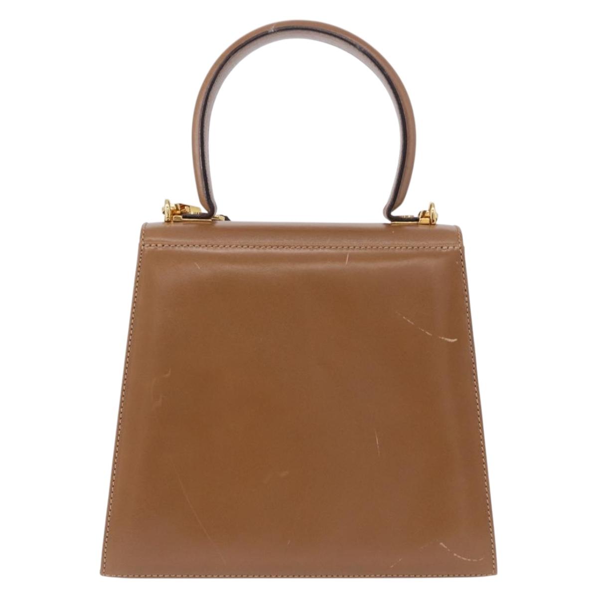 Salvatore Ferragamo Gancini Hand Bag Leather 2way Brown Gold Auth 196812