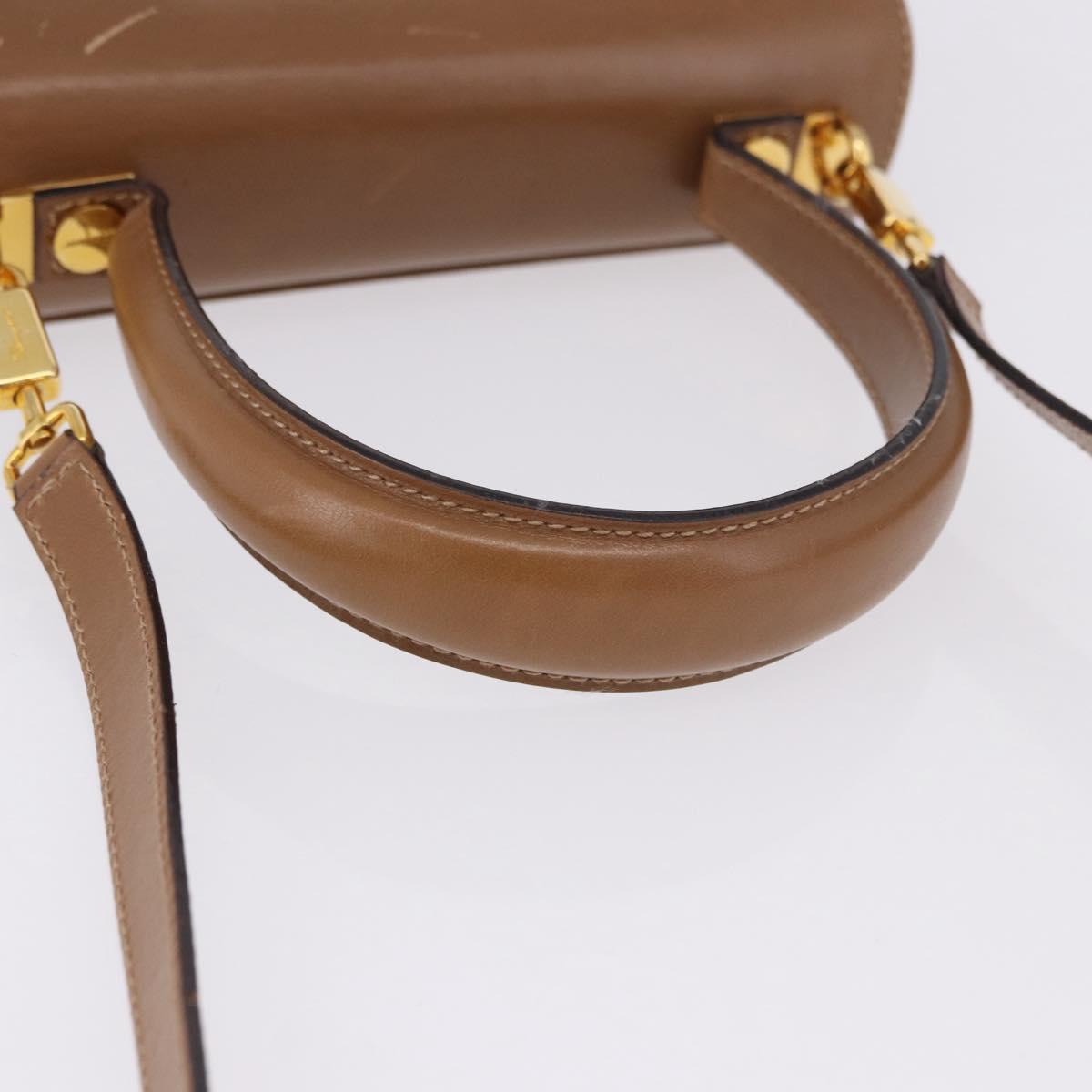 Salvatore Ferragamo Gancini Hand Bag Leather 2way Brown Gold Auth 196812