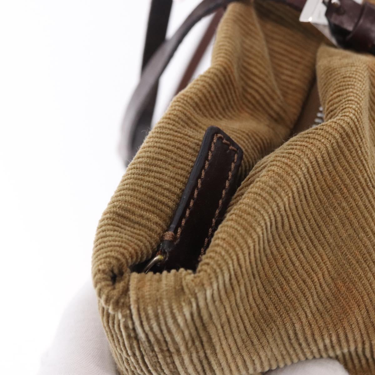 FENDI Tote Bag Corduroy Beige Silver Auth 196813A