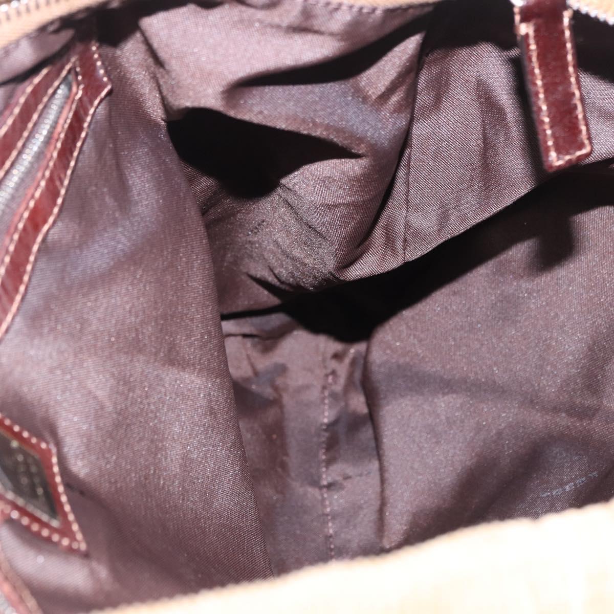 FENDI Tote Bag Corduroy Beige Silver Auth 196813A