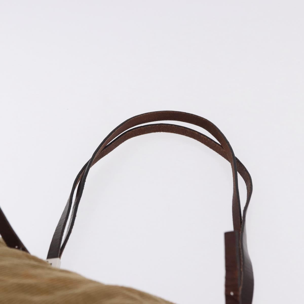 FENDI Tote Bag Corduroy Beige Silver Auth 196813A