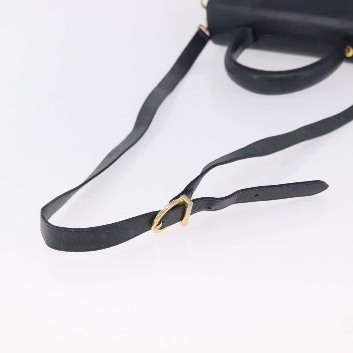 Salvatore Ferragamo Gancini Hand Bag Leather 2way Navy Gold Auth 196816