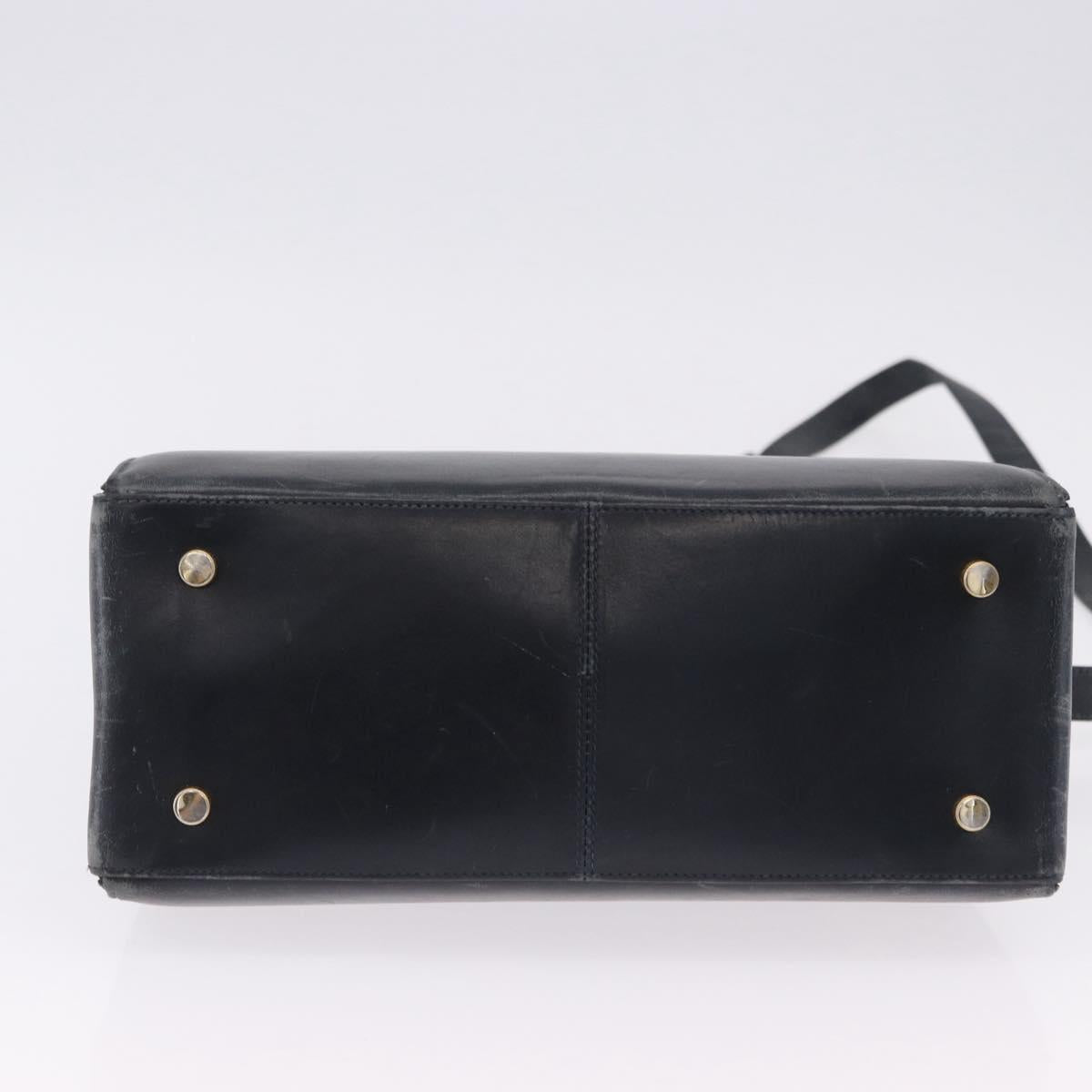 Salvatore Ferragamo Gancini Hand Bag Leather 2way Navy Gold Auth 196816