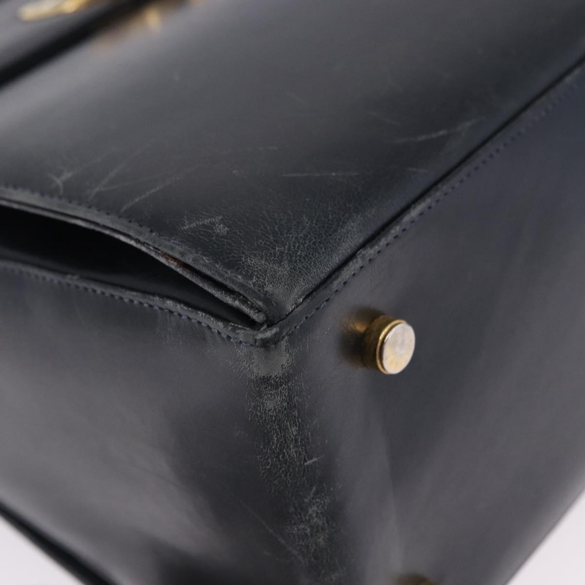 Salvatore Ferragamo Gancini Hand Bag Leather 2way Navy Gold Auth 196816