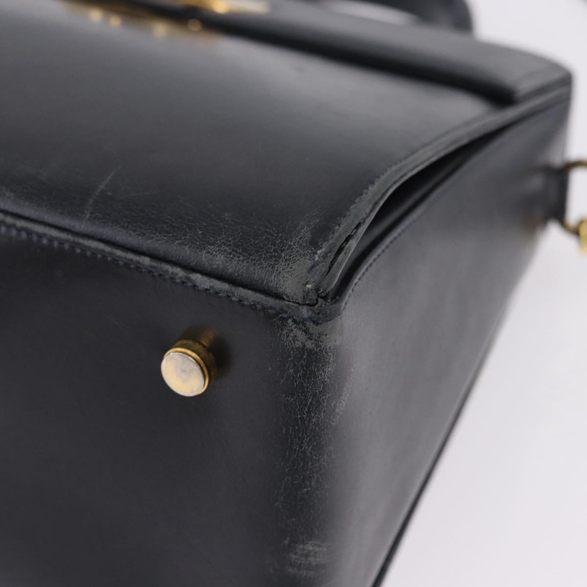 Salvatore Ferragamo Gancini Hand Bag Leather 2way Navy Gold Auth 196816