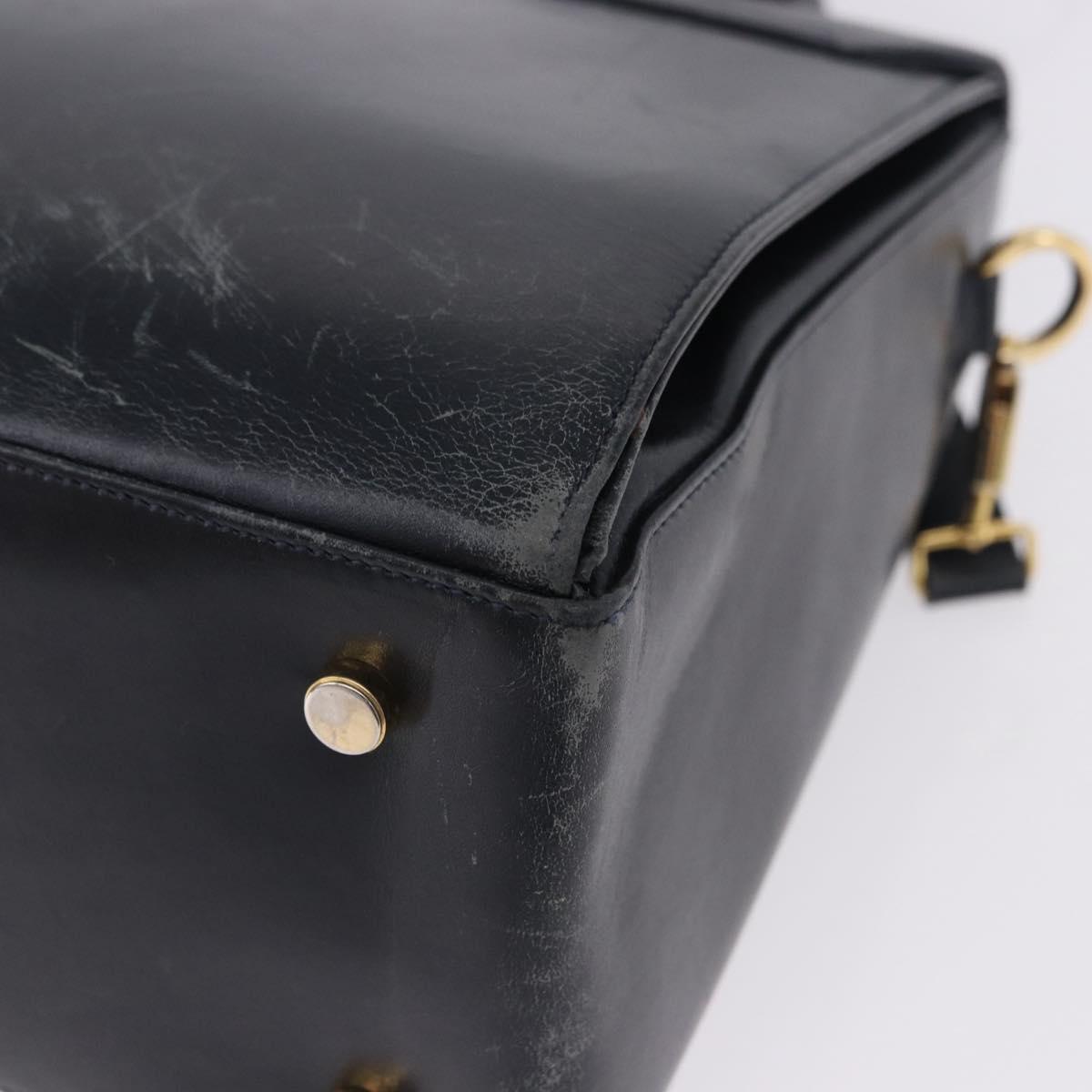 Salvatore Ferragamo Gancini Hand Bag Leather 2way Navy Gold Auth 196816