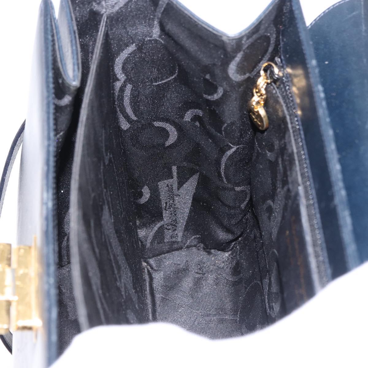 Salvatore Ferragamo Gancini Hand Bag Leather 2way Navy Gold Auth 196816
