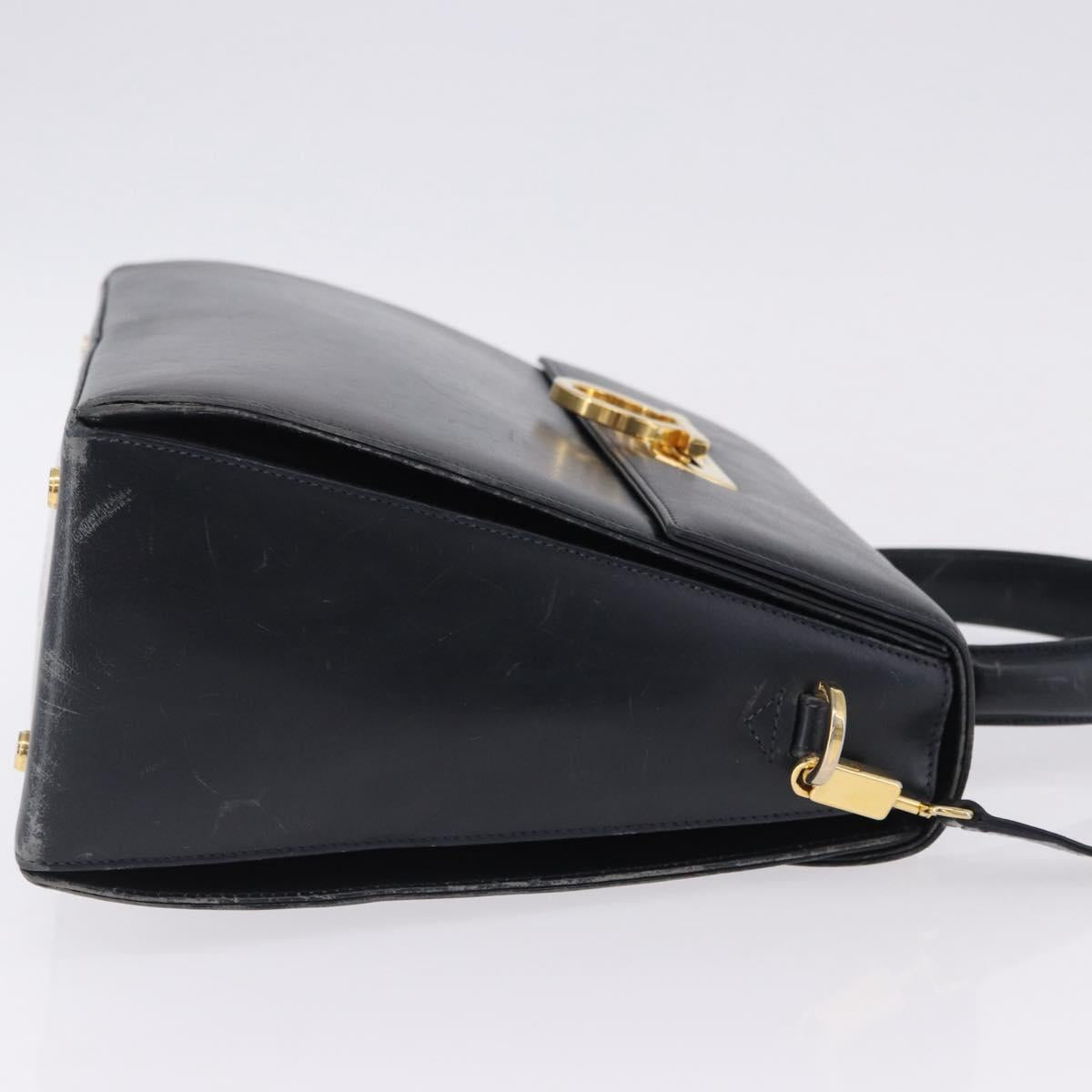 Salvatore Ferragamo Gancini Hand Bag Leather 2way Navy Gold Auth 196816