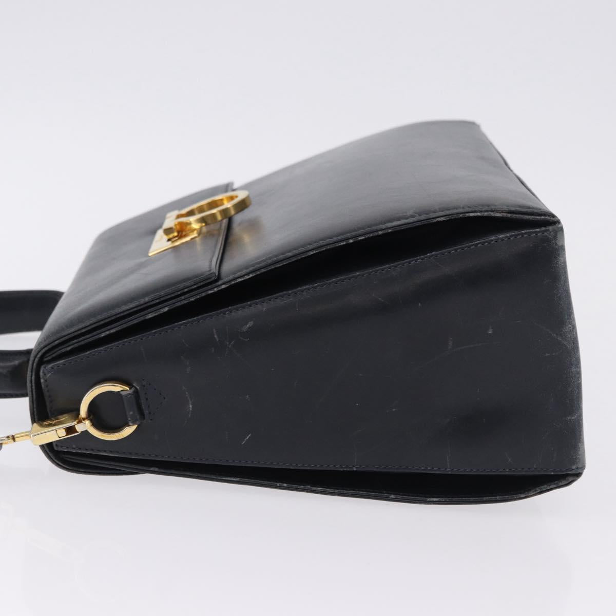 Salvatore Ferragamo Gancini Hand Bag Leather 2way Navy Gold Auth 196816