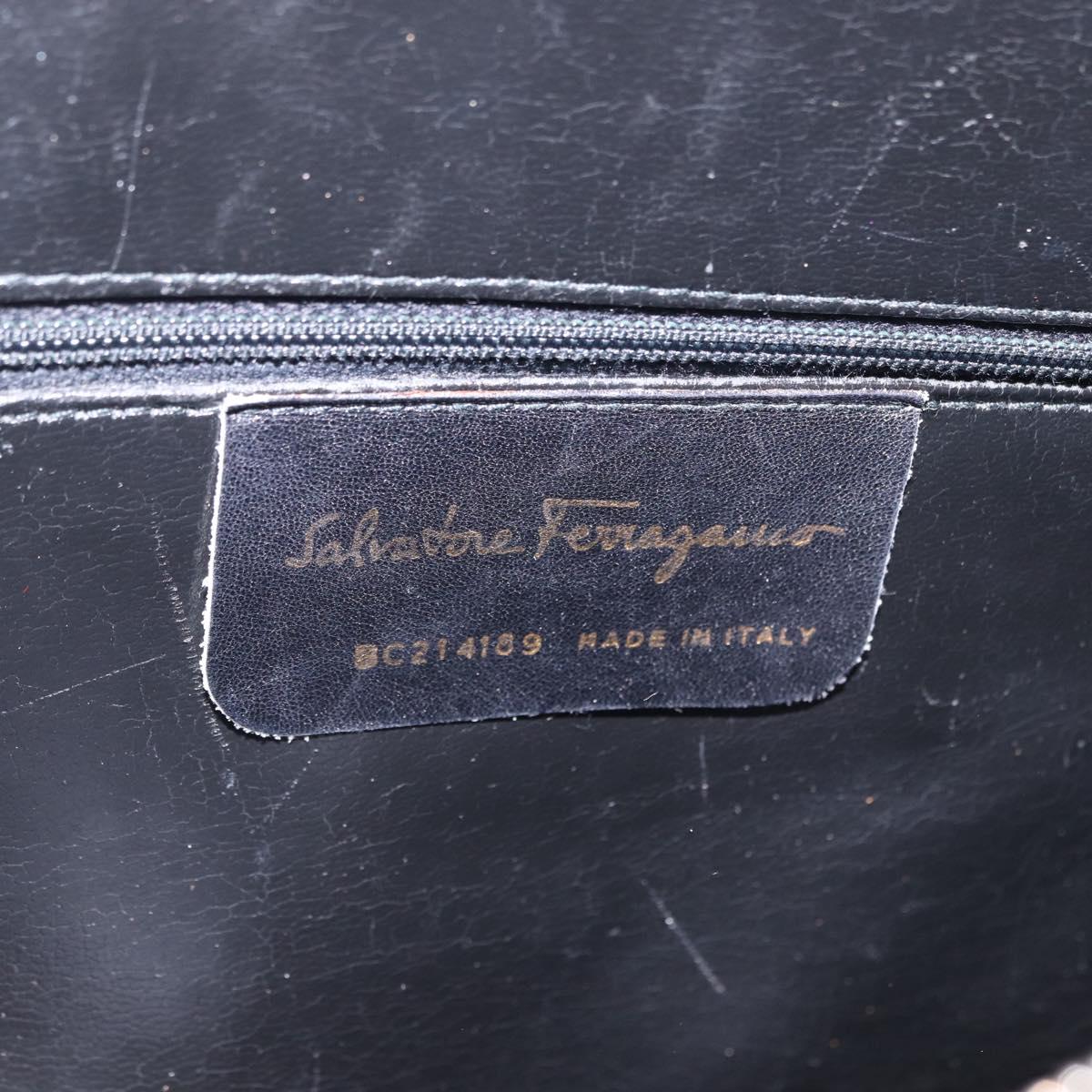 Salvatore Ferragamo Gancini Shoulder Bag Leather Black Gold Auth 196817