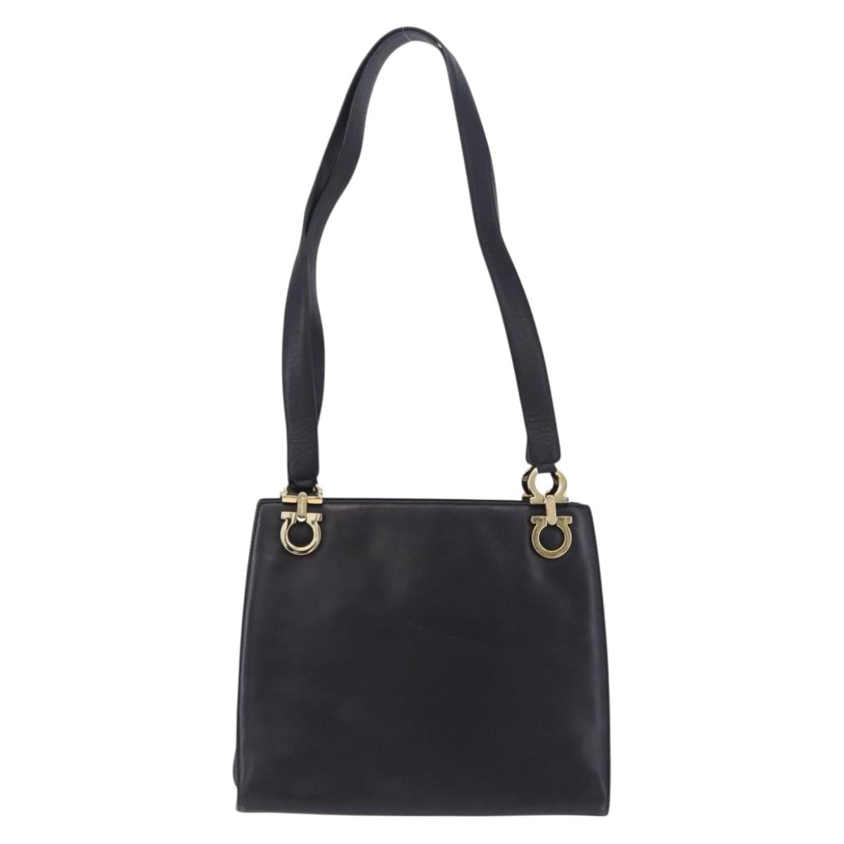Salvatore Ferragamo Gancini Shoulder Bag Leather Black Gold Auth 196817