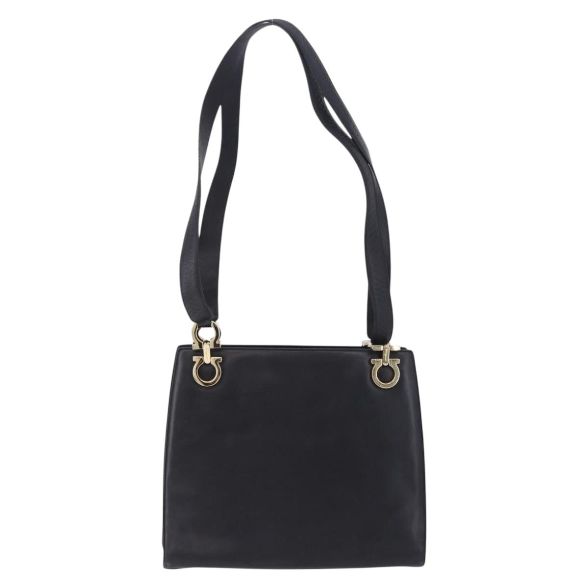 Salvatore Ferragamo Gancini Shoulder Bag Leather Black Gold Auth 196817