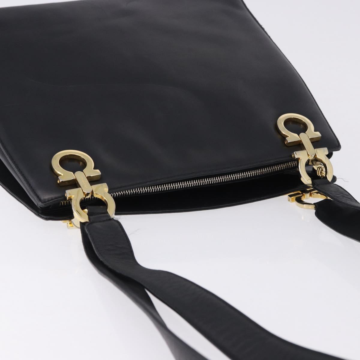 Salvatore Ferragamo Gancini Shoulder Bag Leather Black Gold Auth 196817